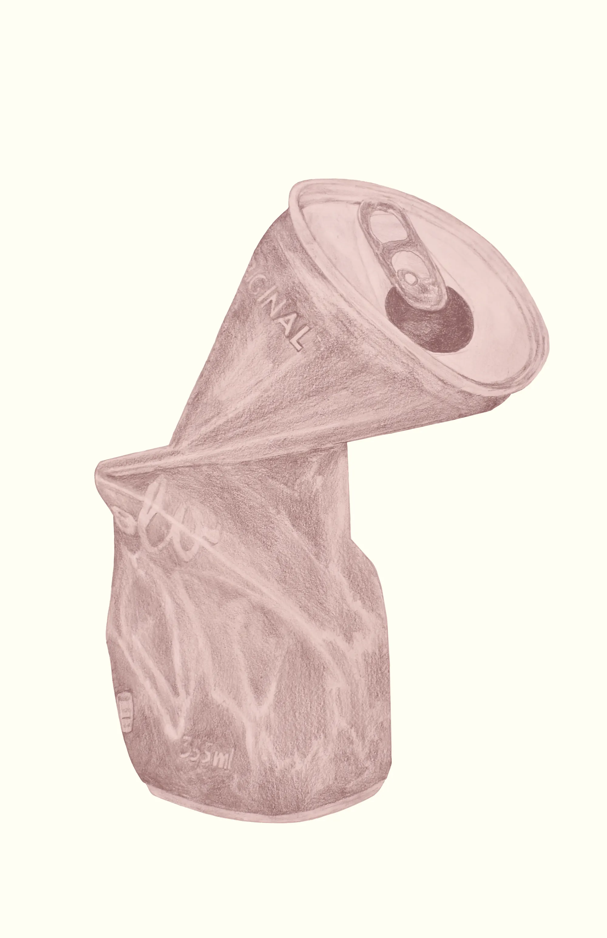 Dibujo de una lata deformada del proyecto Del desecho a lo escultórico